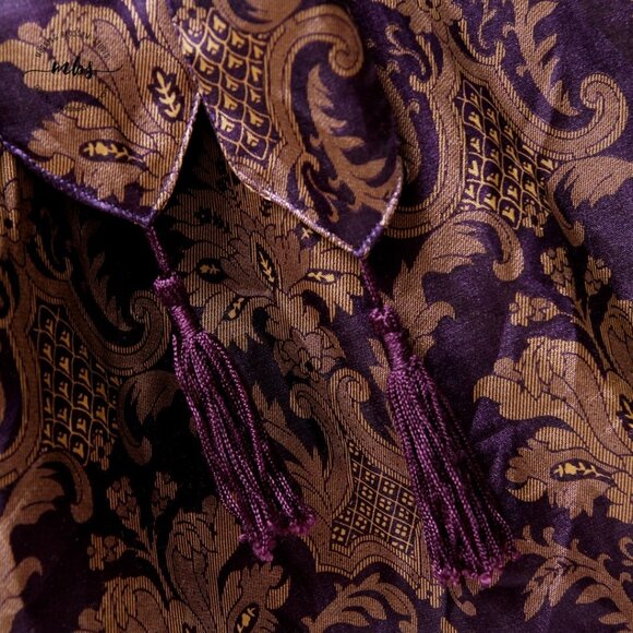 Design Studio Floral Brocade Pajama & Robe Set Tassel Tie Purple Golden Women S - Picture 14 of 16